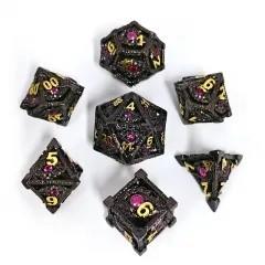 7pcs Dice Metal Hollow Dragon Red Eye Gold Font Nickel