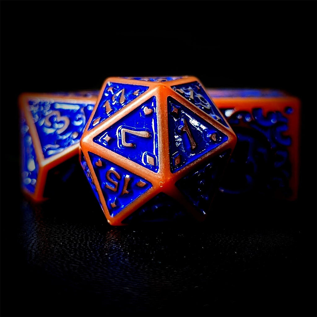 Blue Vines on Brown Acrylic - 7pcs RPG Full Dice Set
