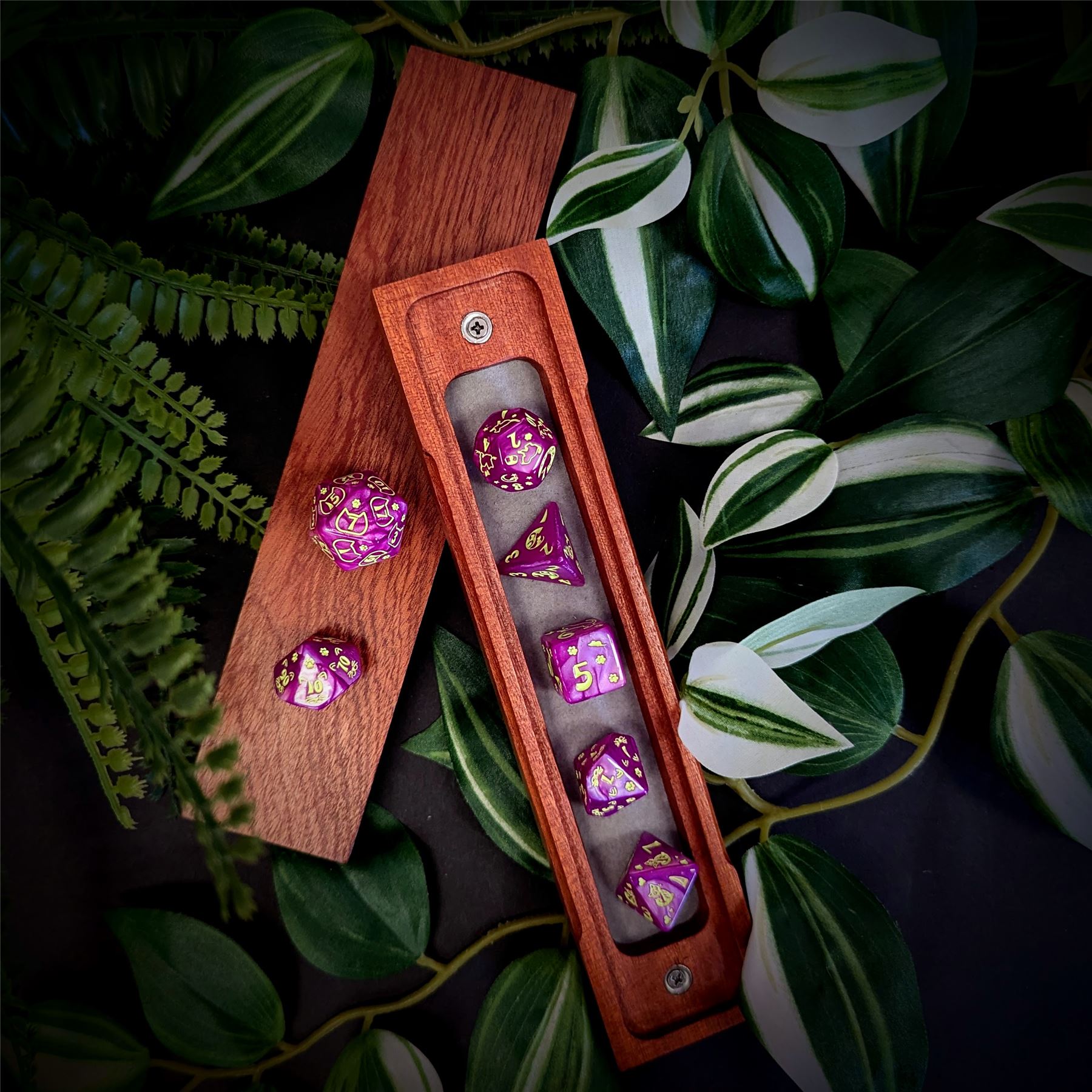 Yellow Cats on Pink Acrylic - 7pcs RPG Full Dice Set