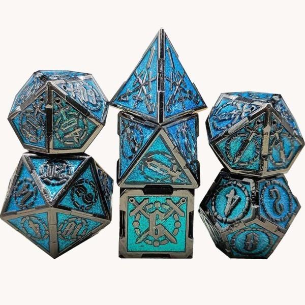 7pcs Dice Metal Sword Circle Nickel Font Blue