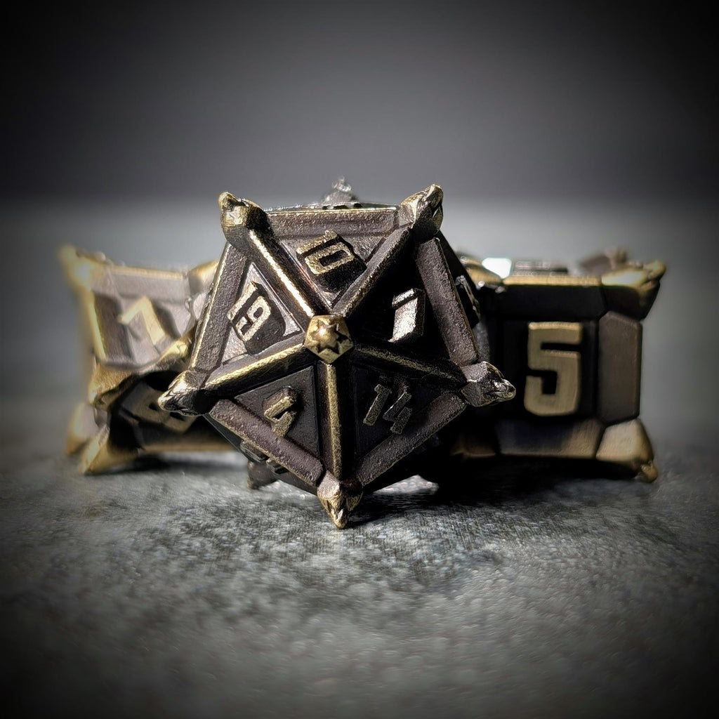 7pcs RPG Dice Set - Spiky Bronze Metal