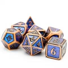 Glitter Blue Enamel in Copper Metal - 7pcs RPG Dice Set