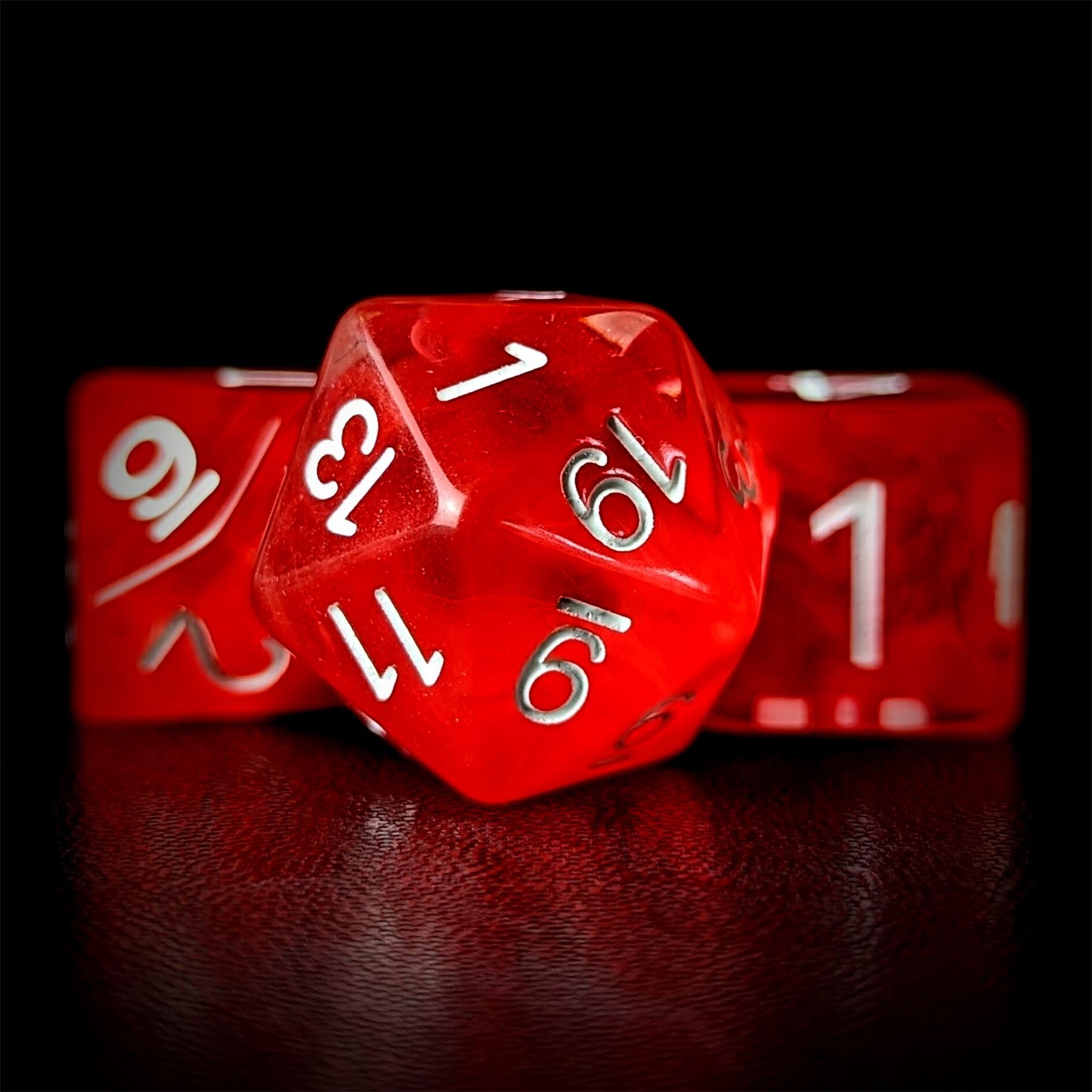 Red Swirl in Clear Resin - 7pcs RPG Full Dice Set