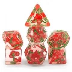 7pcs Dice Resin Filled Green Font Red Tomato Clear