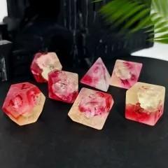 7pcs Dice Gem Frosted Glass Clear Font Cracked Pink Clear