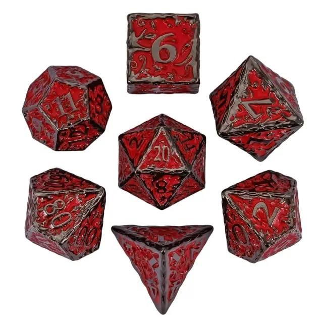 7pcs Dice Metal Druid Vine Nickel Font Red