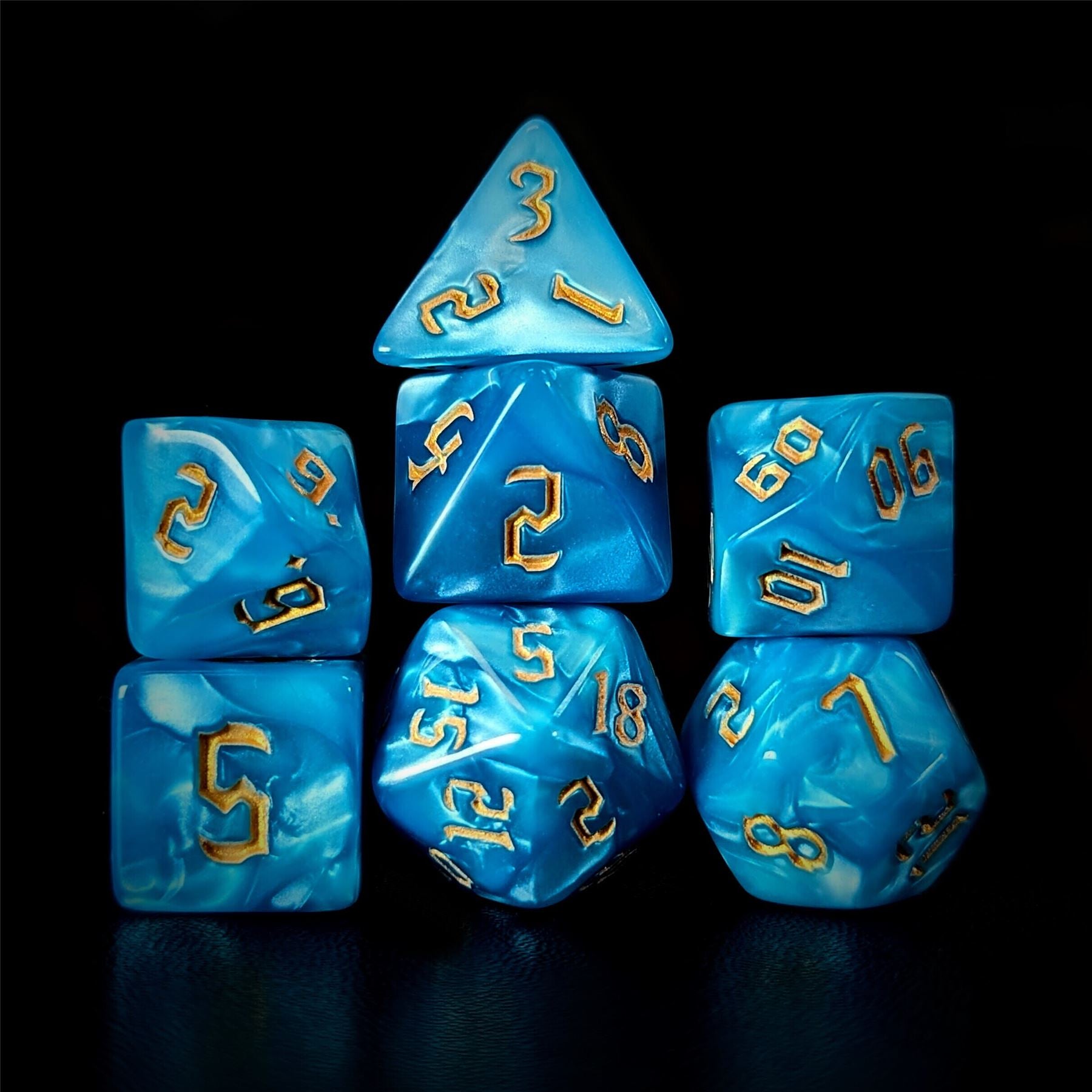 Blue Silk Acrylic - 7pcs RPG Full Dice Set