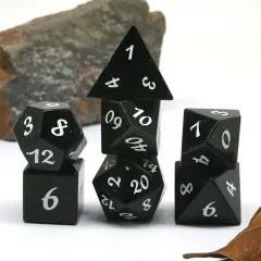 7pcs Dice Gem Glass White Font Green Glitter Black