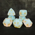 7pcs Dice Gem Stone Opalite Facet Gold Font White