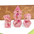 7pcs Dice Resin Pattern Flower Pink Font Clear Pink
