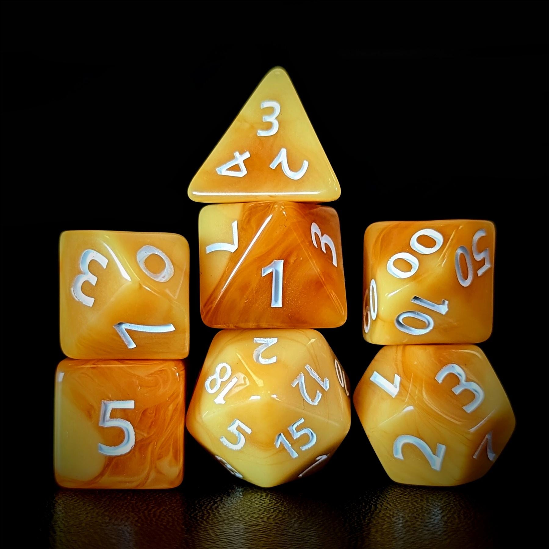 Blend of Orange & Yellow Acrylic - 7pcs RPG Full Dice Set
