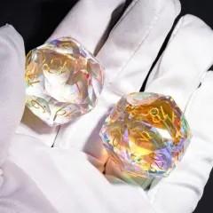 D20 30mm Dice Gem Glass Facet Gold Font Prism