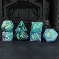 7pcs Dice Resin Glitter Blue Font Black Blue