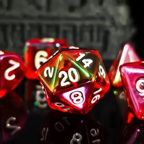 7pcs Dice Acrylic Metallic Clear Red
