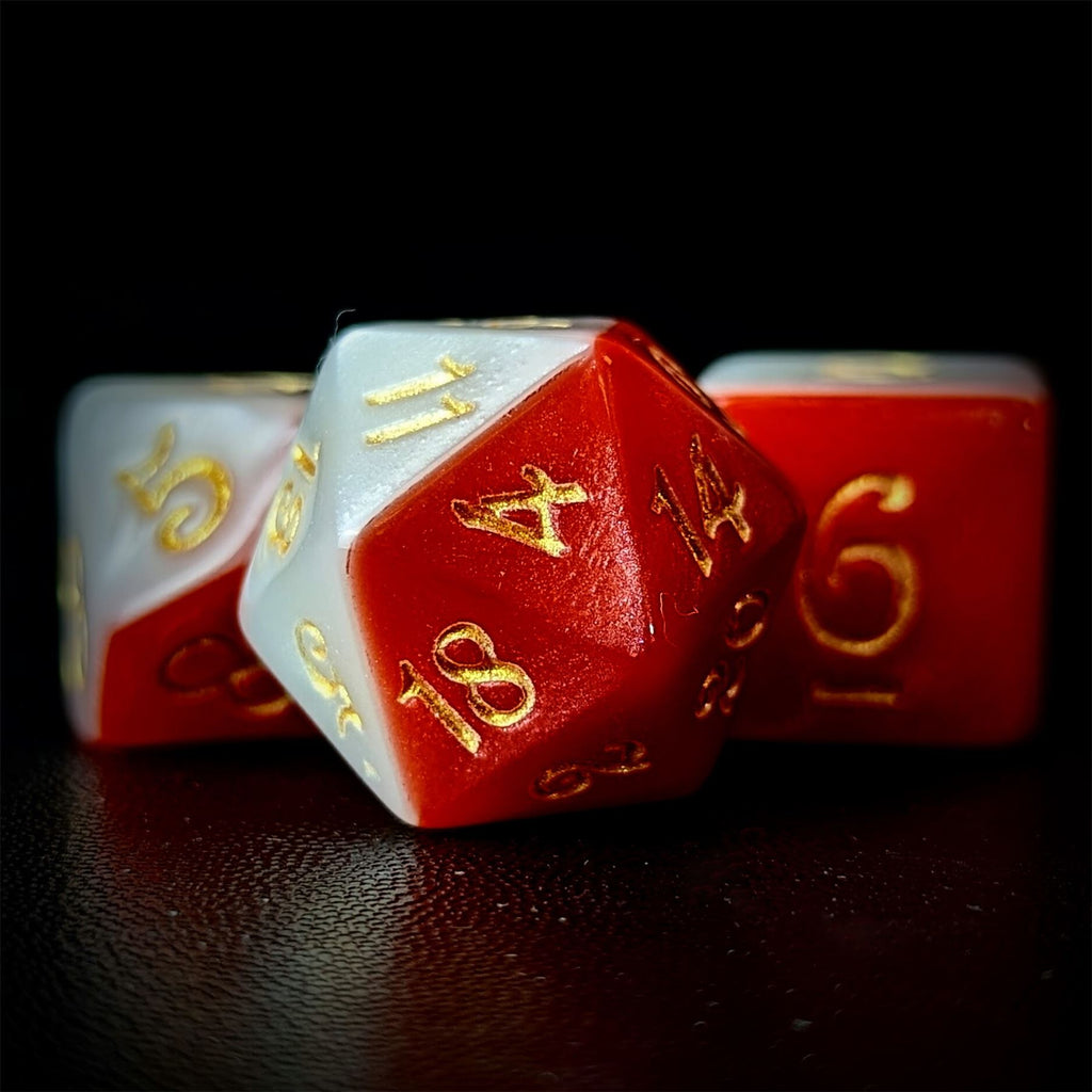 Blend of Red & White Acrylic - 7pcs RPG Full Dice Set