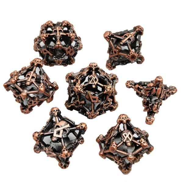 7pcs Dice Metal Hollow Skull Frame Copper