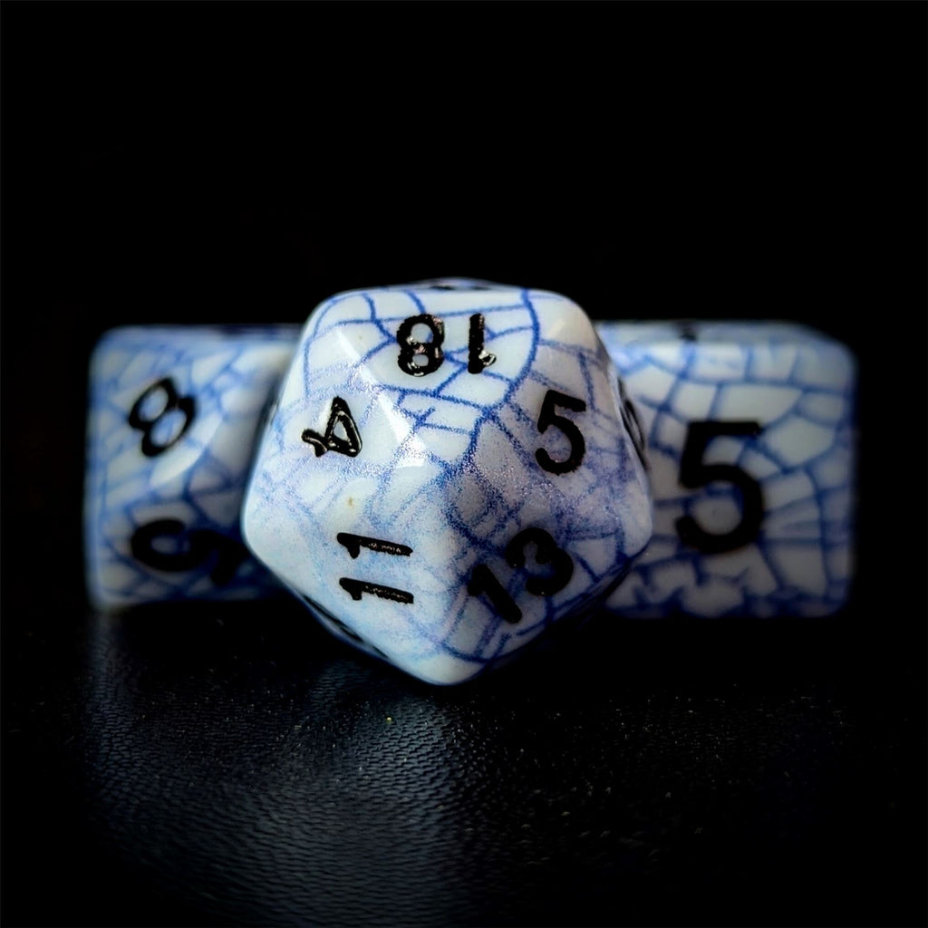 Cracked Blue on White Acrylic - 7pcs RPG Full Dice Set