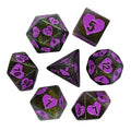 7pcs Dice Resin Pattern Hearts Purple Font Black