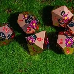 Purple Lotus Flower in Copper Metal - 7pcs RPG Dice Set