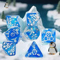7pcs Dice Resin Pattern Penguin Silver Font Blue