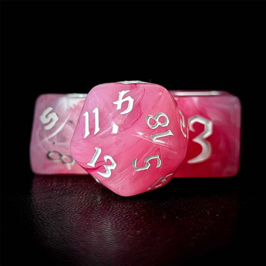 Dark Pink Silk Acrylic - 7pcs RPG Full Dice Set