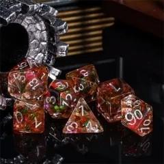 7pcs Dice Resin Swirl White Font Clear Red