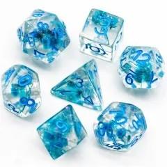 Blue Flowers in Clear Resin - 7pcs RPG Full Dice Set