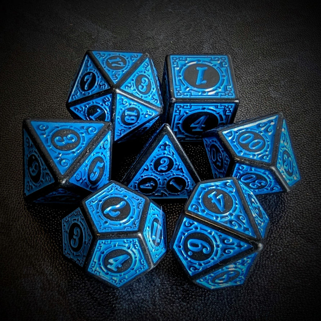 Blue Lattice on Black Acrylic - 7pcs RPG Full Dice Set