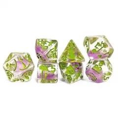 7pcs Dice Resin Pattern Duck Green Font Pink Clear