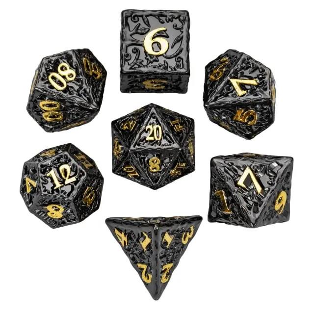 7pcs Dice Metal Druid Vine Gold Font Black