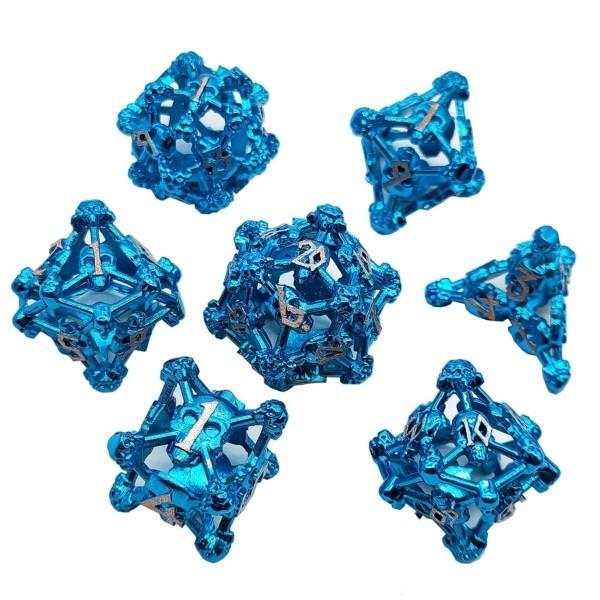 7pcs Dice Metal Hollow Skull Frame Blue
