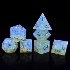7pcs Dice Gem Stone Opalite Blue Font Cracked White
