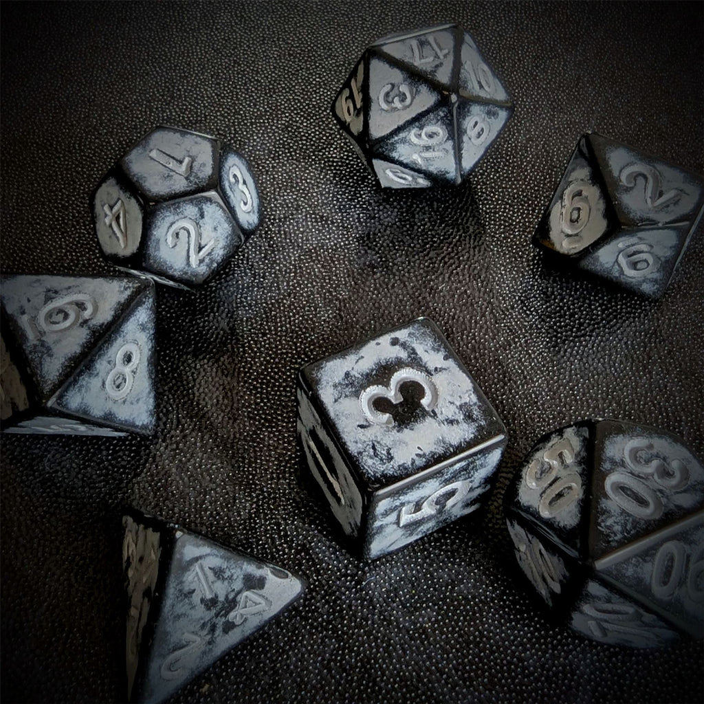 Washed White on Black Acrylic - 7pcs RPG Full Dice Set