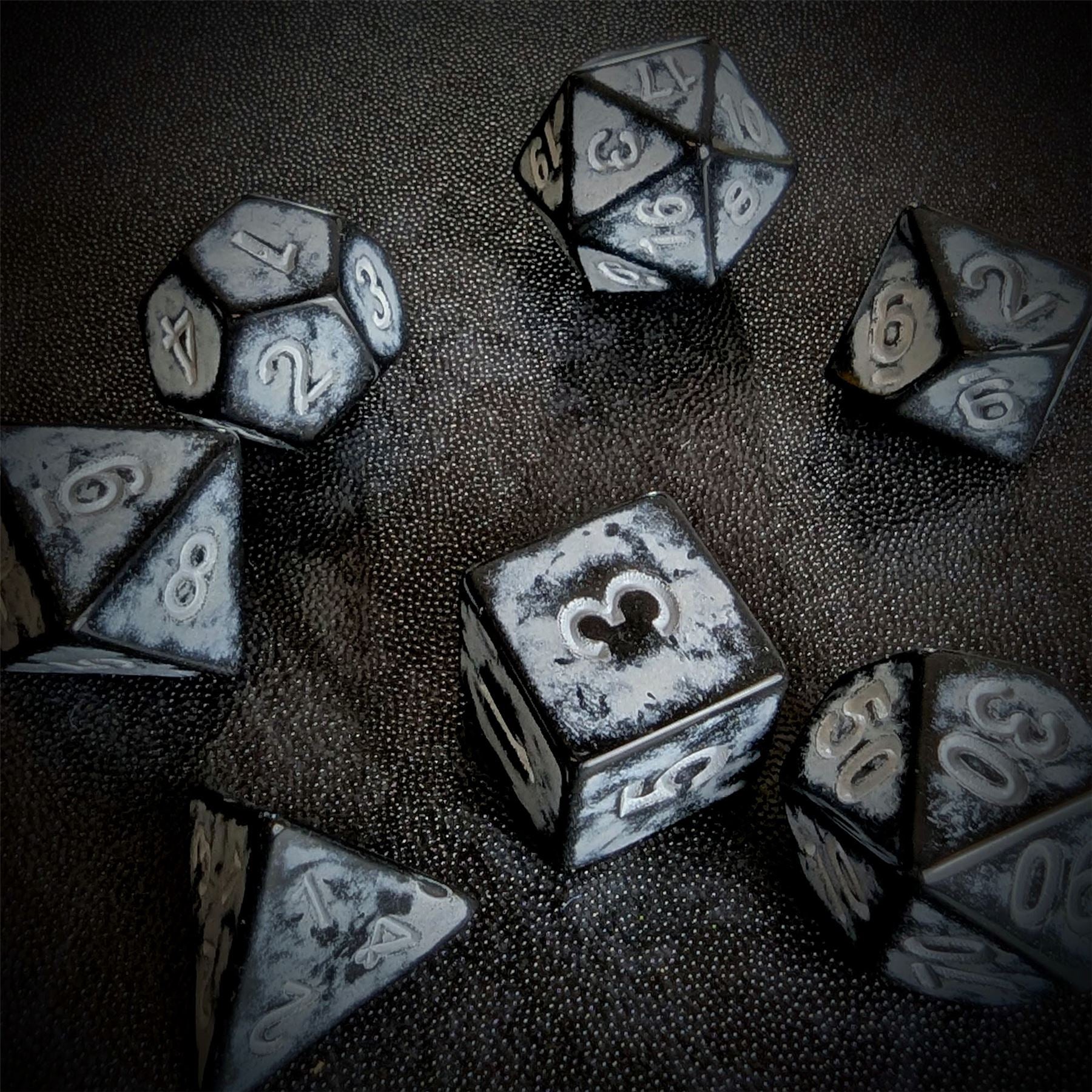 Washed White on Black Acrylic - 7pcs RPG Full Dice Set