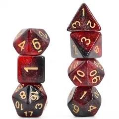 Glitter in Black & Red Acrylic - 7pcs RPG Full Dice Set