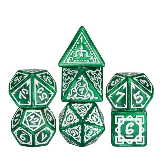 7pcs Dice Acrylic Pattern Vines Bow White Font Green