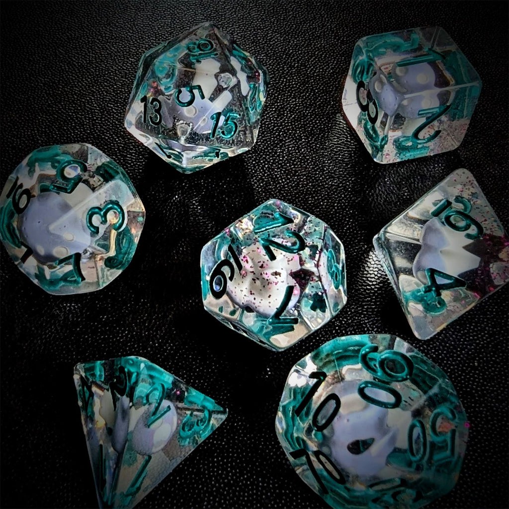 Lilac Mushroom in Clear Resin - 7pcs RPG Full Dice Set