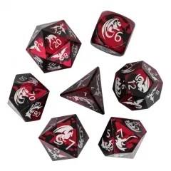 7pcs Dice Metal Aluminium White Font Dragon Red Black