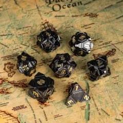 7pcs Dice Metal Alien Ship Gold Font Black