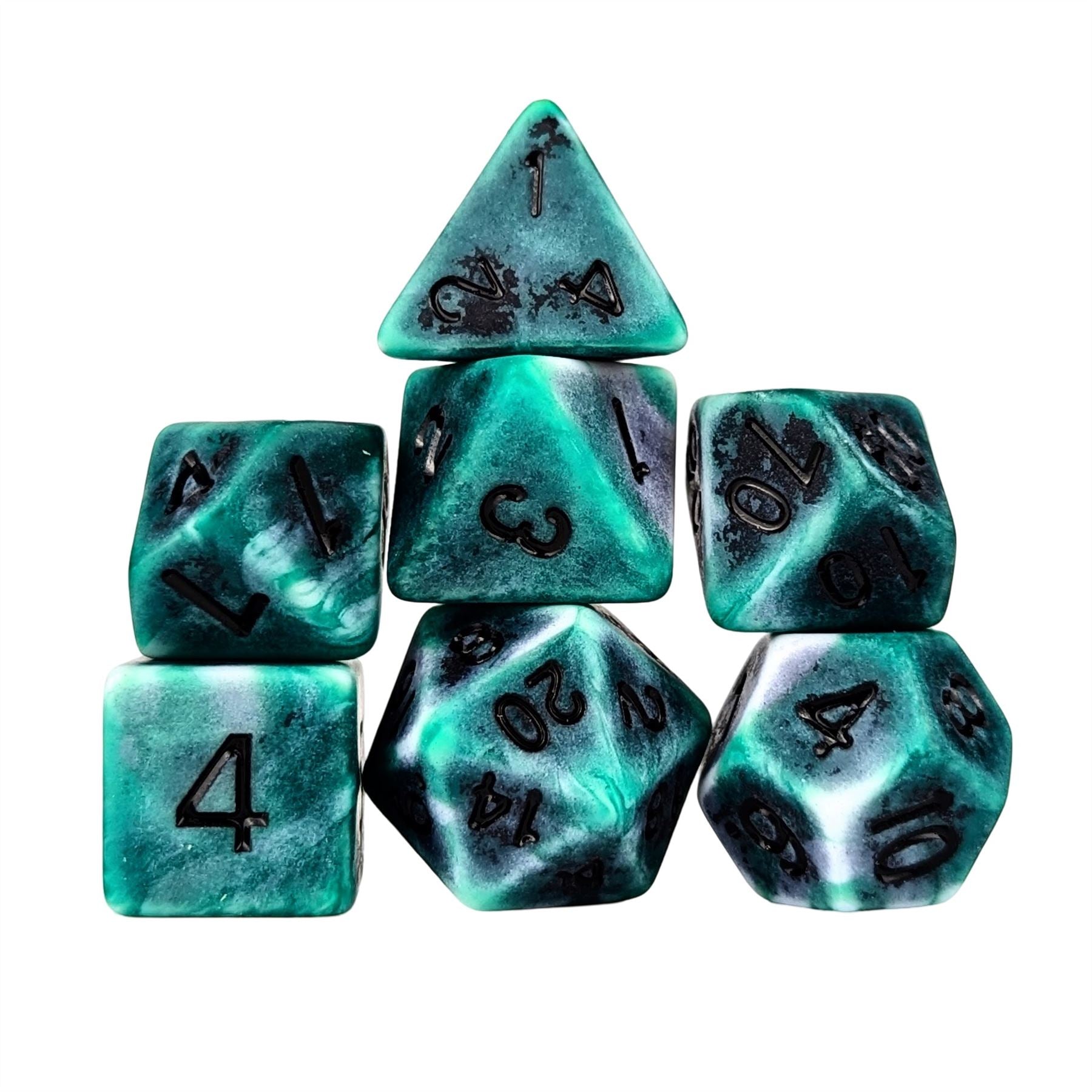 Washed Green on White Acrylic - 7pcs RPG Full Dice Set