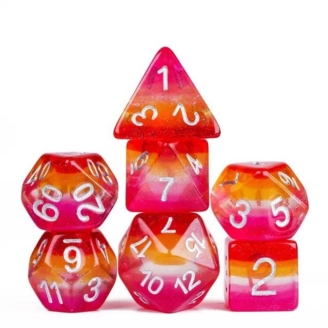 7pcs Dice Resin Layer Silver Font Lesbian Red Yellow Pink