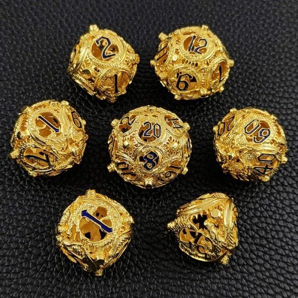 7pcs Dice Metal Hollow Circle Dragon Black Font Gold