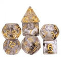 7pcs Dice Resin Swirl Gold Font Black Clear