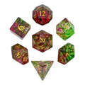 7pcs Dice Gem Glass Gold Font Cracked Pink Green (UD)