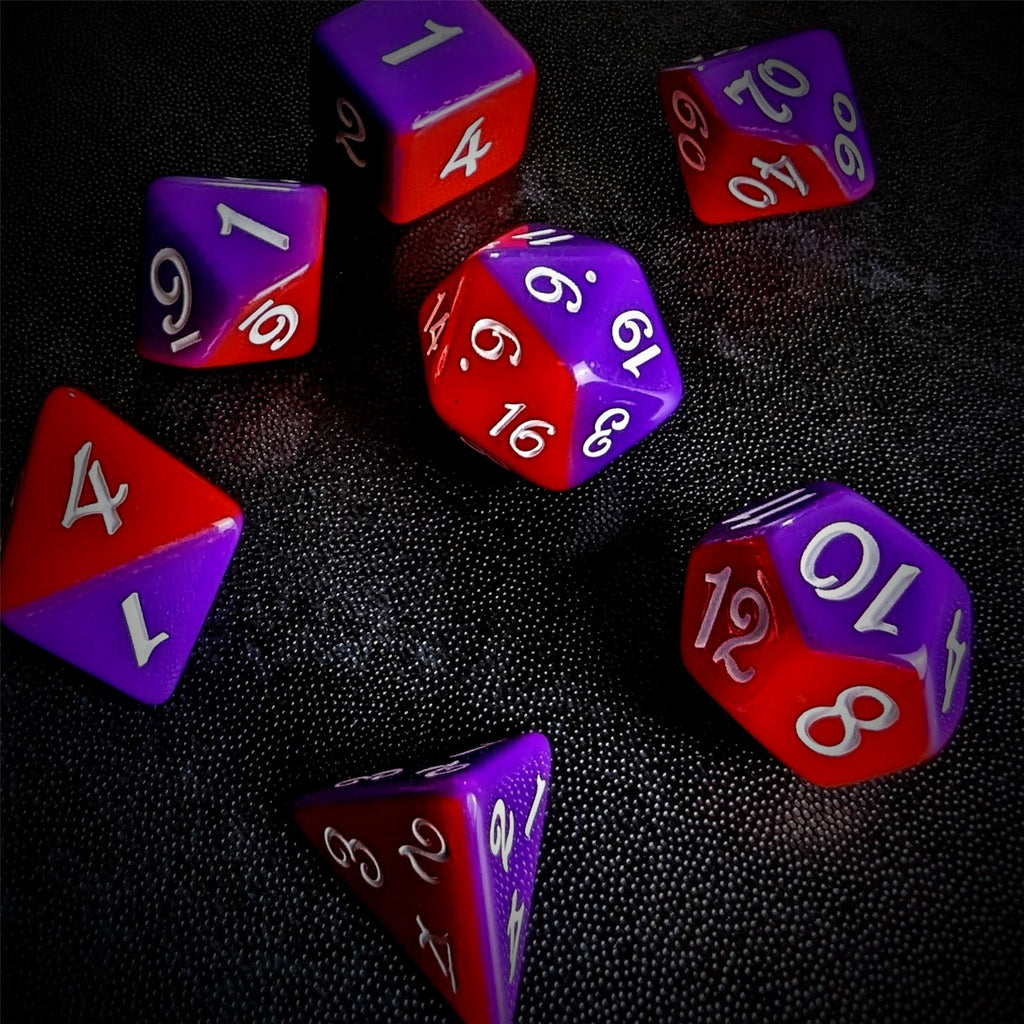 Blend of Red & Purple Acrylic - 7pcs RPG Full Dice Set