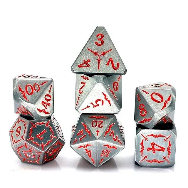 Red Sword in Nickel Silver Metal - 7pcs RPG Dice Set