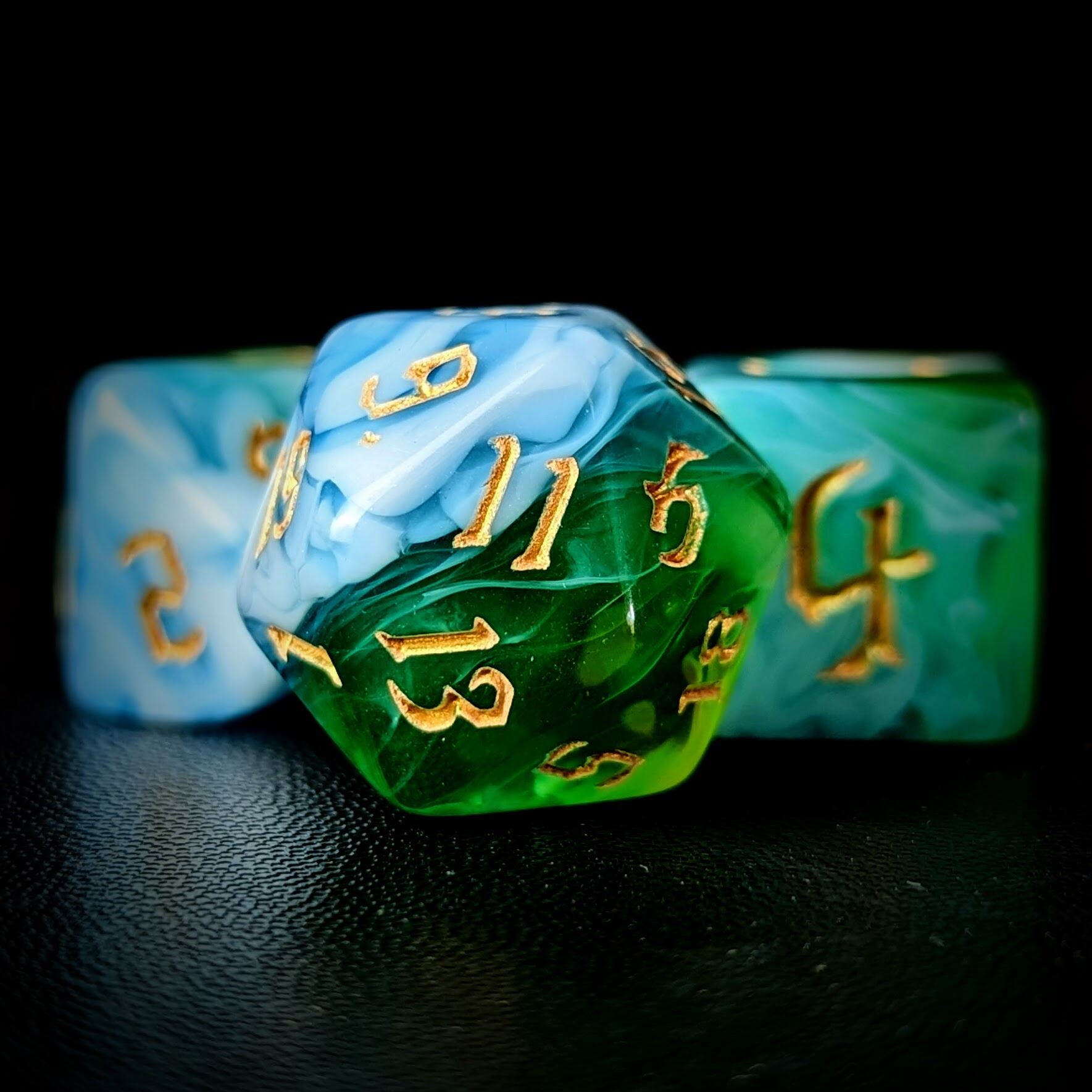 Blend of Green & Sky Blue Acrylic - 7pcs RPG Full Dice Set