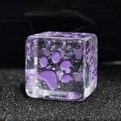 6pcs D6 Dice Resin 16mm Cat Paw Purple Font Clear