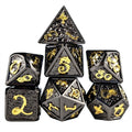 Black Metal with Gold Dragon Font - 7pcs RPG Dice Set