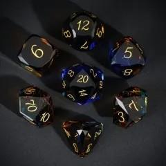 7pcs Dice Gem Glass Facet Gold Font Blue Brown (UD)